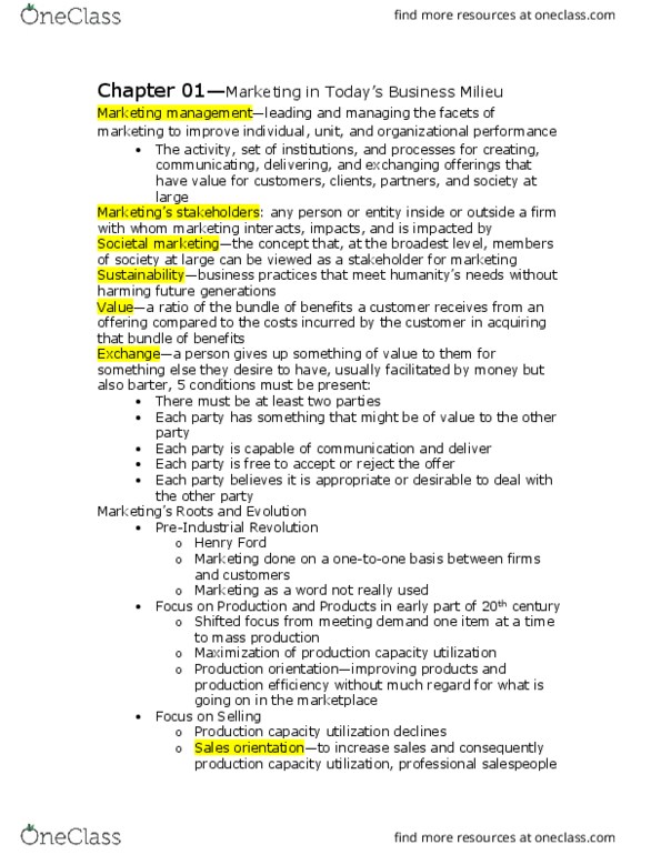 MARK20100 Chapter Notes - Chapter 1: Direct Energy, Capacity Utilization, Customer Relationship Management thumbnail