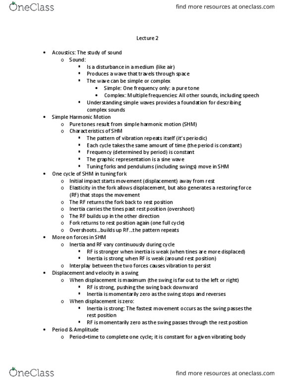 CSD-2464 Lecture Notes - Lecture 2: Simple Harmonic Motion, Tuning Fork, Sine Wave thumbnail