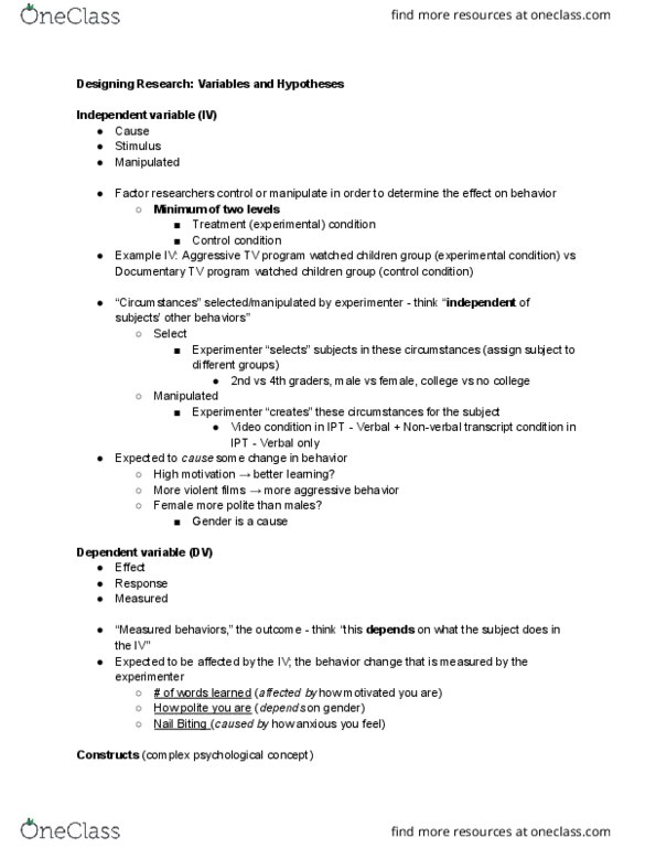 PSYC 51a Lecture Notes - Lecture 1: Dependent And Independent Variables, Random Assignment, Operational Definition thumbnail