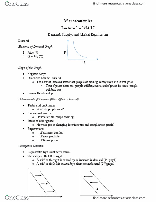HON 1302 Lecture Notes - Lecture 1: Economic Equilibrium, Complementary Good, Substitute Good thumbnail