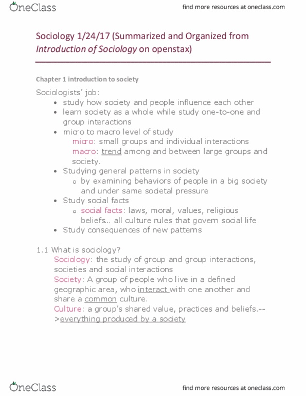 SOCIOL 110 Chapter Notes - Chapter 1: Big Society, Auguste Comte, Openstax thumbnail