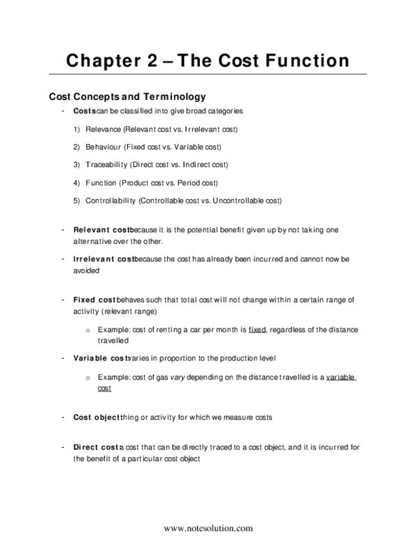 ACC 410 Chapter Notes - Chapter 2: Sunk Costs, Cost Driver, Indirect Costs thumbnail