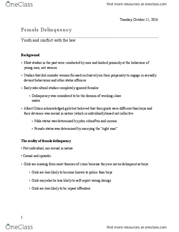 Sociology 2267A/B Lecture Notes - Lecture 5: Relational Aggression, Young Offenders Act, Social Control thumbnail