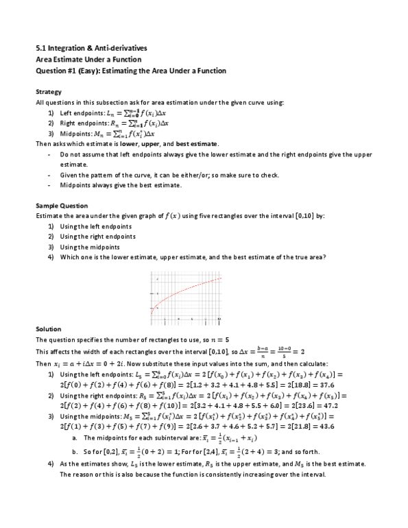 MAT136H1 Lecture : 5.1 Integration & Anti-derivatives Area Estimate Under a Function Question #1 (Easy) thumbnail