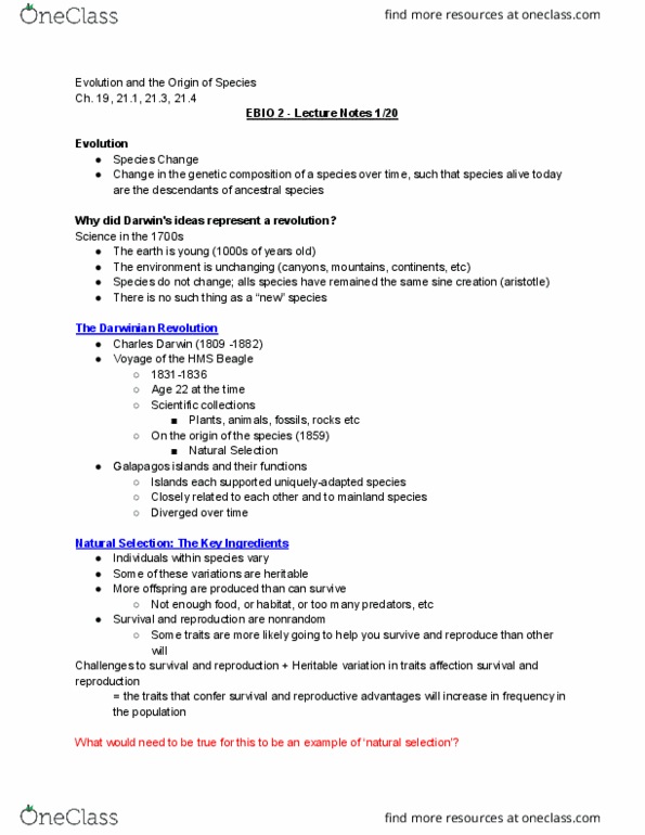 EBIO 1220 Lecture Notes - Lecture 2: Natural Selection, Polydactyly, Drug Resistance thumbnail