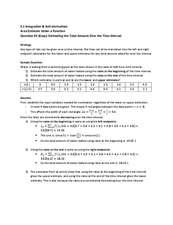 MAT136H1 Lecture : 5.1 Integration & Anti-derivatives Area Estimate Under a Function Question #3 (Easy) thumbnail