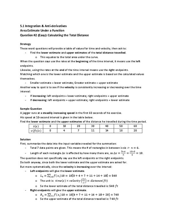 MAT136H1 Lecture : 5.1 Integration & Anti-derivatives Area Estimate Under a Function Question #2 (Easy) thumbnail