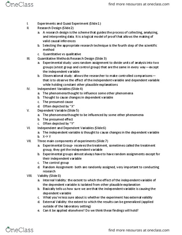 PSCI 2024 Lecture Notes - Lecture 2: The Control Group, Random Assignment, Internal Validity thumbnail