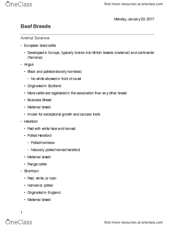 ANSC 160 Lecture Notes - Lecture 1: Red Angus, Durham Red, Gelbvieh thumbnail