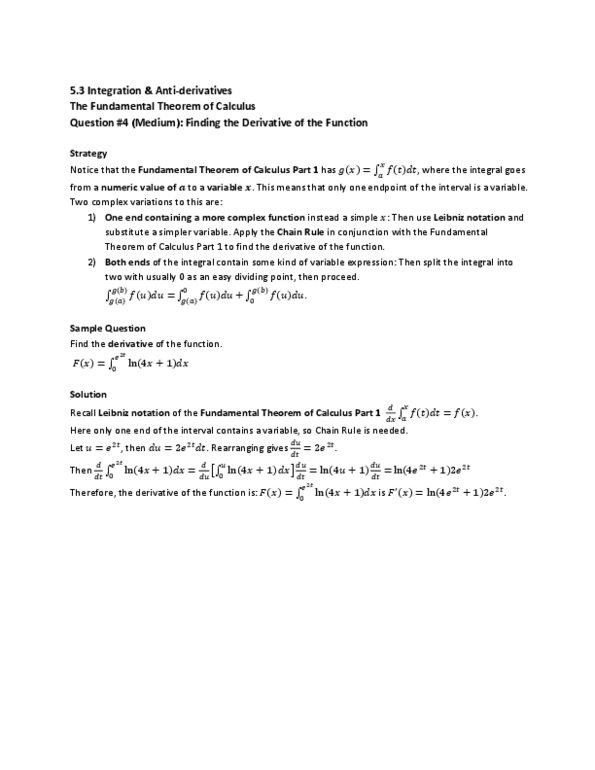 MAT136H1 Lecture : 5.3 Integration & Anti-derivatives The Fundamental Theorem of Calculus Question #4 (Medium) thumbnail
