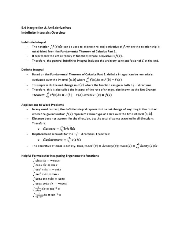 MAT136H1 Lecture Notes - Trigonometric Functions, Antiderivative thumbnail