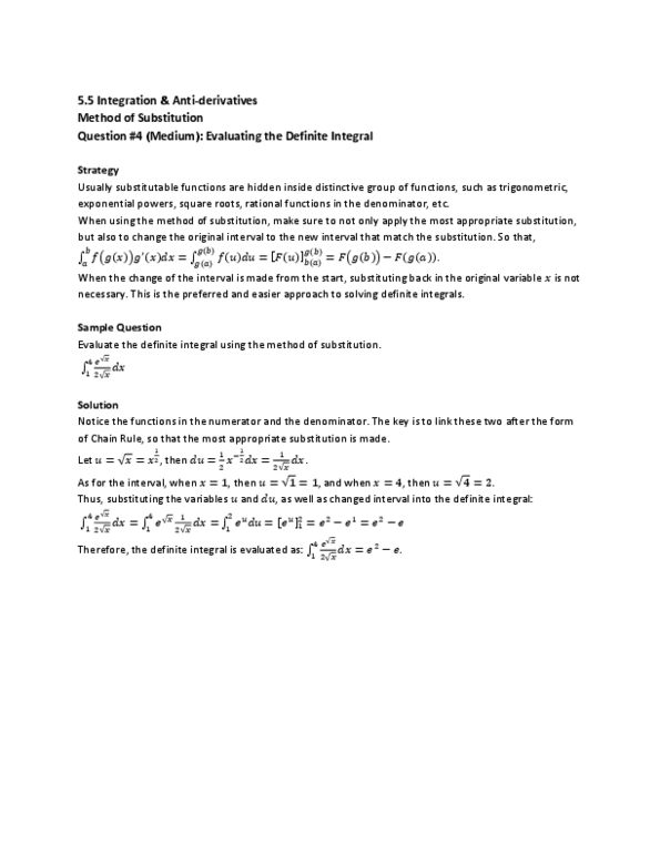 MAT136H1 Lecture : 5.5 Integration & Anti-derivatives Method of Substitution Question #4 (Medium) thumbnail