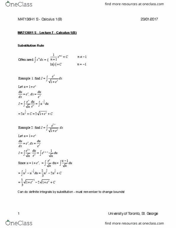 MAT136H1 Lecture Notes - Lecture 7: Antiderivative thumbnail