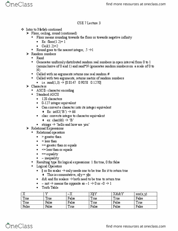 CSE 7 Lecture Notes - Lecture 3: Character Encoding, Exclusive Or, Truth Table thumbnail