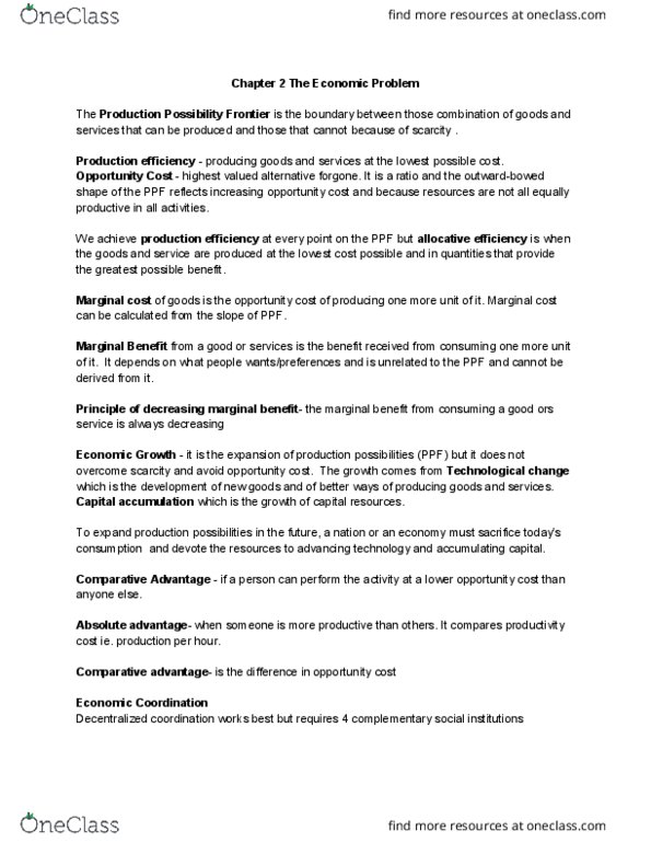 ECON 1010H Chapter Notes - Chapter 2: Marginal Utility, Marginal Cost, Allocative Efficiency thumbnail