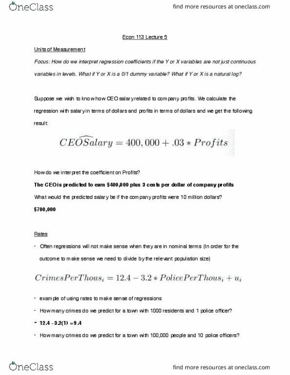 ECON 113 Lecture Notes - Lecture 5: Percentage Point, Dependent And Independent Variables thumbnail