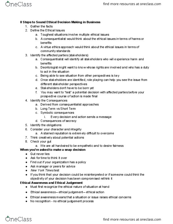 B A 300 Chapter Notes - Chapter 2: Virtue Ethics, Consequentialism, Deontological Ethics thumbnail