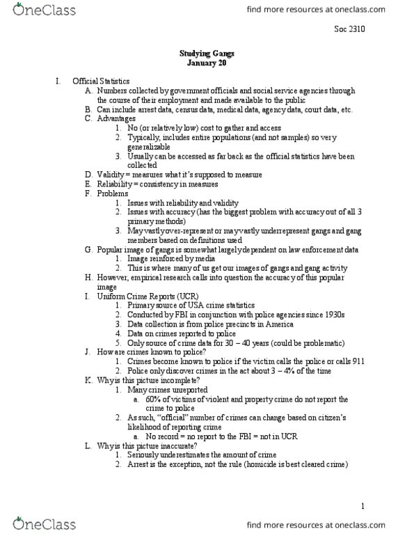 SOCIOL 2310 Lecture Notes - Lecture 2: Uniform Crime Reports, Homicide thumbnail