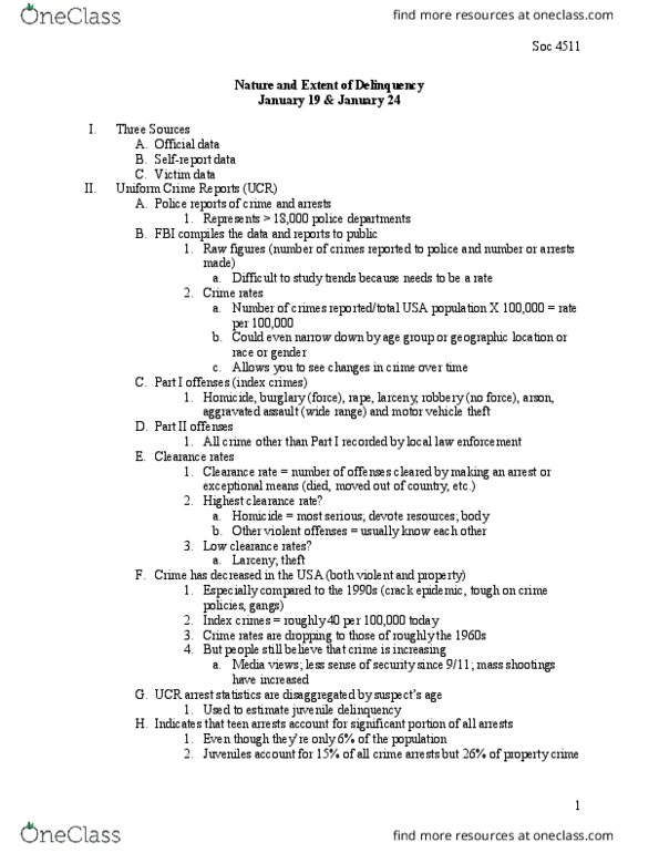 SOCIOL 4511 Lecture Notes - Lecture 2: National Incident Based Reporting System, Juvenile Delinquency, Motor Vehicle Theft thumbnail