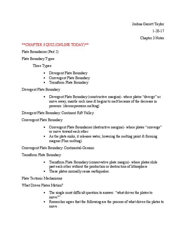 GEOL 101 Lecture Notes - Lecture 3: Igneous Rock, Lithosphere, Flux Melting thumbnail