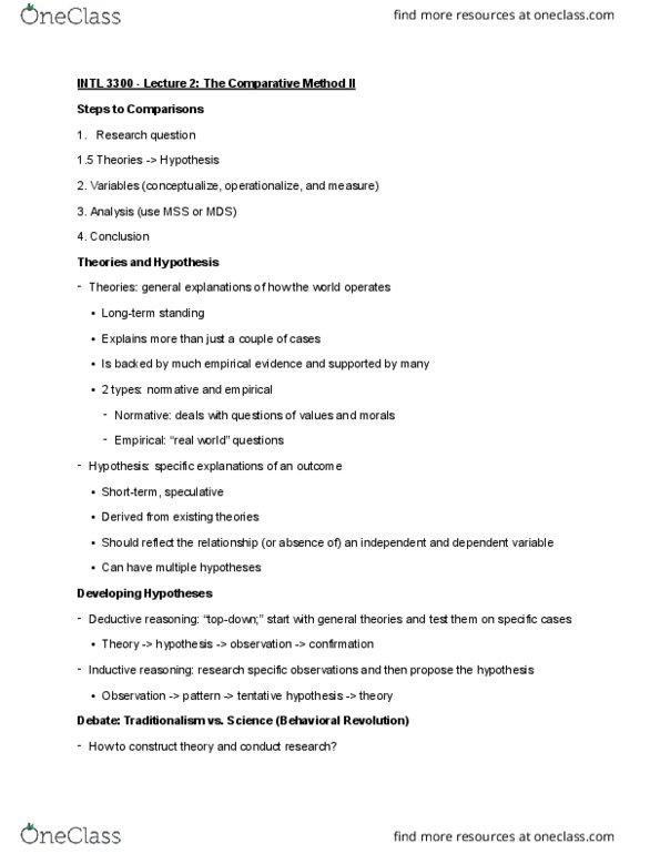 INTL 3300 Lecture Notes - Lecture 2: Deductive Reasoning, Inductive Reasoning, Research Question thumbnail