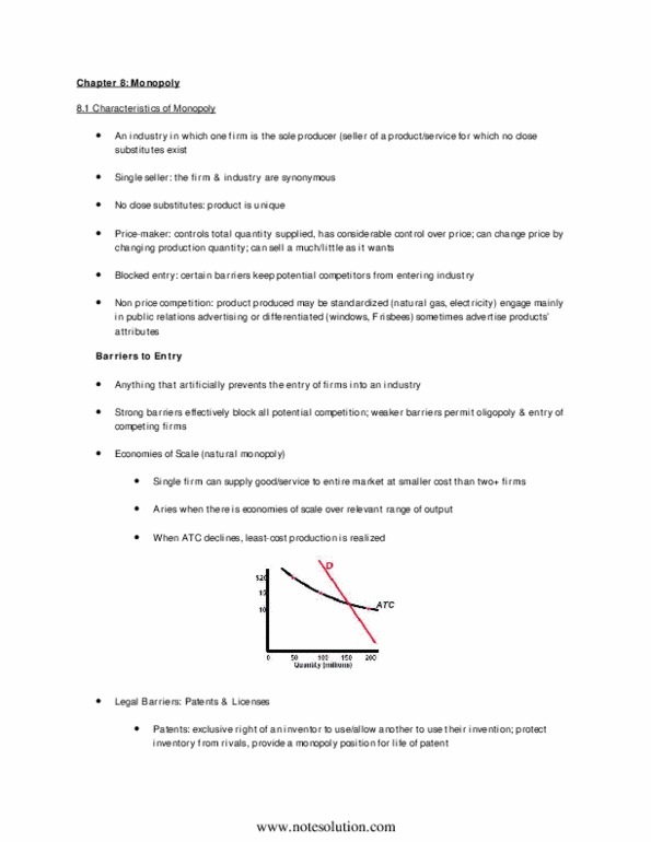 ECN 104 Chapter Notes - Chapter 8: Monopoly Price, Natural Monopoly, Marginal Revenue thumbnail