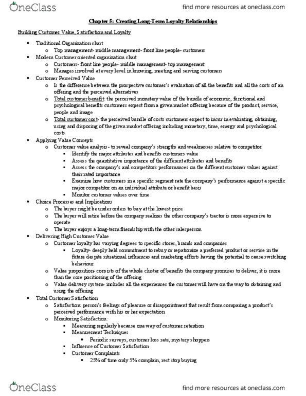 MKT 702 Lecture Notes - Lecture 5: Customer Relationship Management, Activity-Based Costing, Customer Retention thumbnail