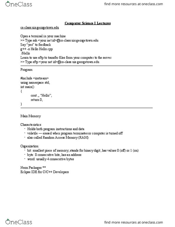 COSC-051 Lecture Notes - Lecture 1: Ssh File Transfer Protocol, Central Processing Unit, Auxiliary Memory thumbnail