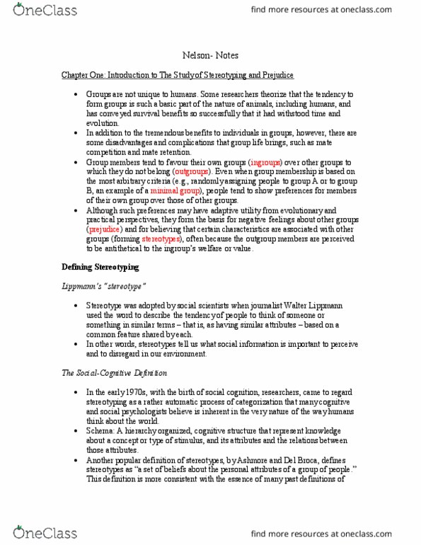 PSYC12H3 Chapter Notes - Chapter 1-5: Group Dynamics, In-Group Favoritism, Cognitive Dissonance thumbnail