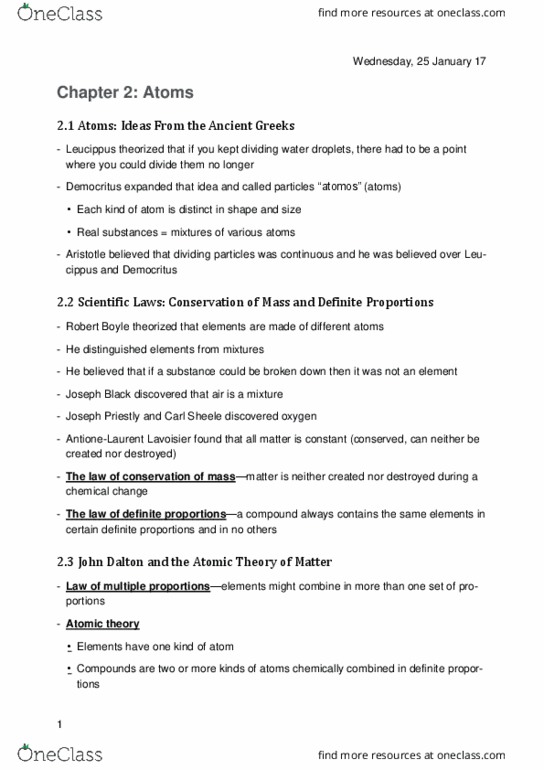 CHE 1405 Chapter Notes - Chapter 2: Glossary Of Architecture, Joseph Priestley, Atomic Theory thumbnail