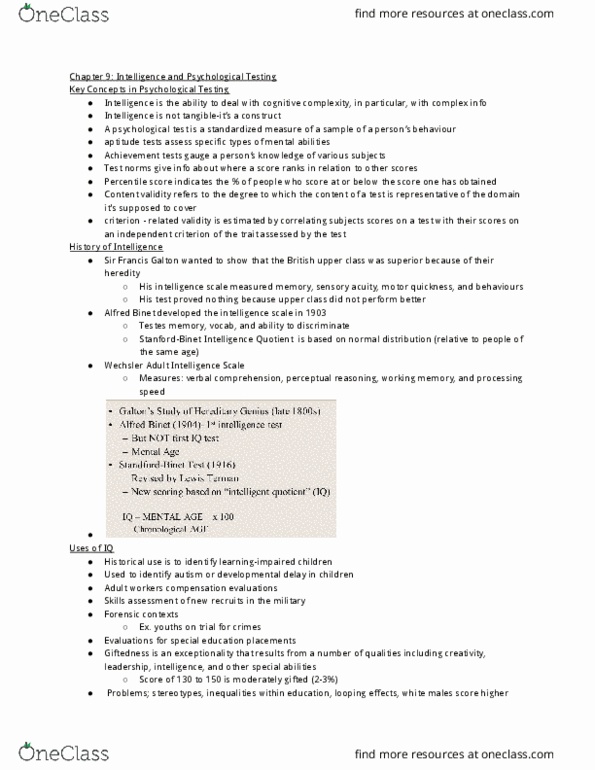 PSYC 2510 Chapter Notes - Chapter 9: Wechsler Adult Intelligence Scale, Fluid And Crystallized Intelligence, Psychological Testing thumbnail