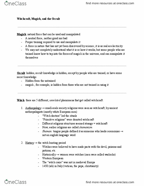 SRS 1110 Lecture Notes - Lecture 1: Witch Doctor thumbnail