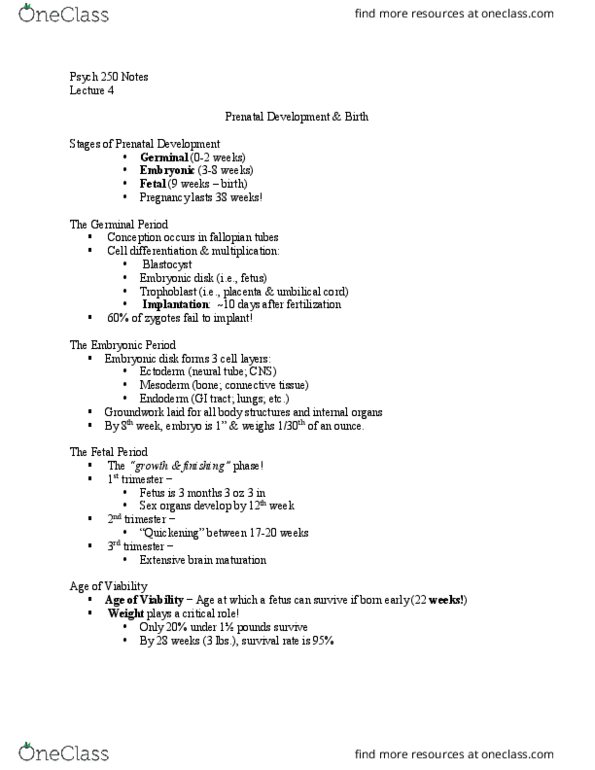 PSYCH 250 Lecture Notes - Lecture 4: Fetal Alcohol Spectrum Disorder, Fallopian Tube, Umbilical Cord thumbnail