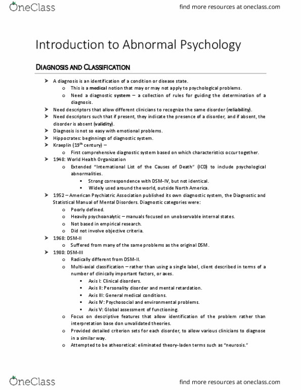 PSYC 3230 Lecture Notes - Lecture 3: American Psychiatric Association, World Health Organization, Intellectual Disability thumbnail