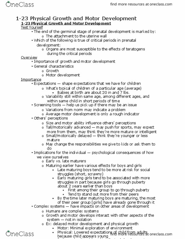 PSYC 205 Lecture Notes - Lecture 3: Prenatal Development, Complex System, Teratology thumbnail