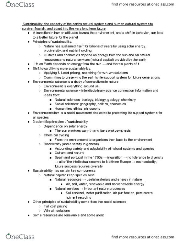 ENVI 201 Lecture Notes - Lecture 2: Environmental Science, Natural Capital, Environmentalism thumbnail