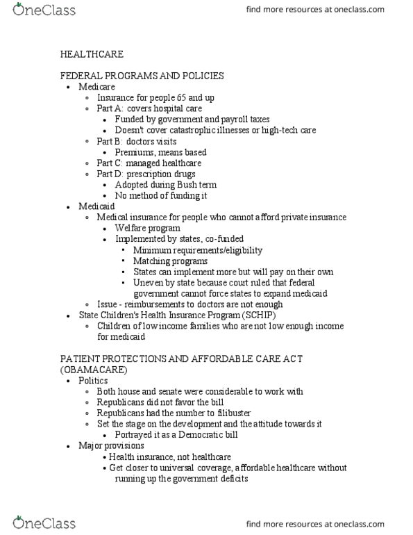 PSCI 3325 Lecture Notes - Lecture 26: Patient Protection And Affordable Care Act, Medicaid, High Tech thumbnail