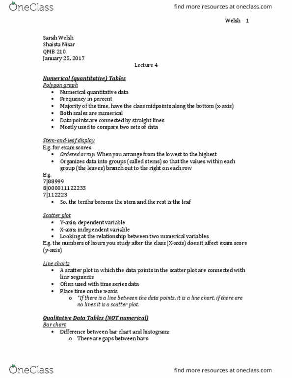 QMB-210 Lecture Notes - Lecture 4: Pie Chart, Pareto Chart, Bar Chart thumbnail