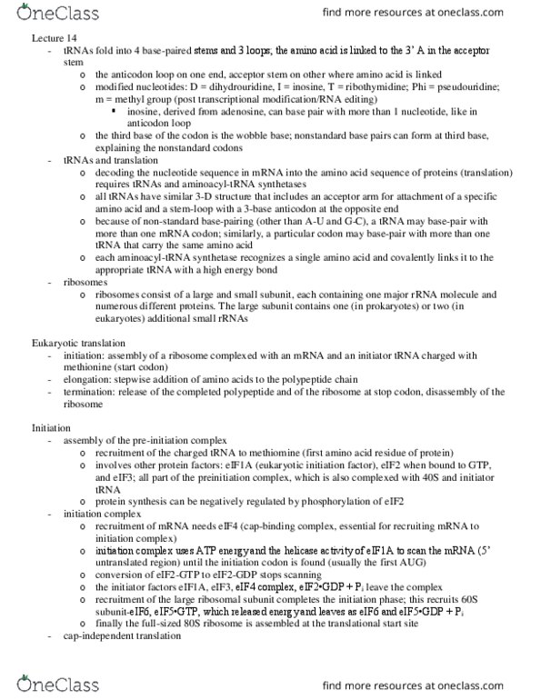 BIOL 200 Lecture Notes - Lecture 6: Oogenesis, Base Pair, Eukaryotic Initiation Factor 3 thumbnail