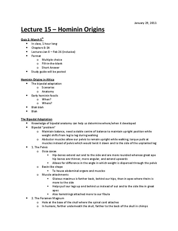 ANT203Y1 Lecture Notes - Lecture 15: Canine Tooth, Olduvai Gorge, Australopithecus thumbnail
