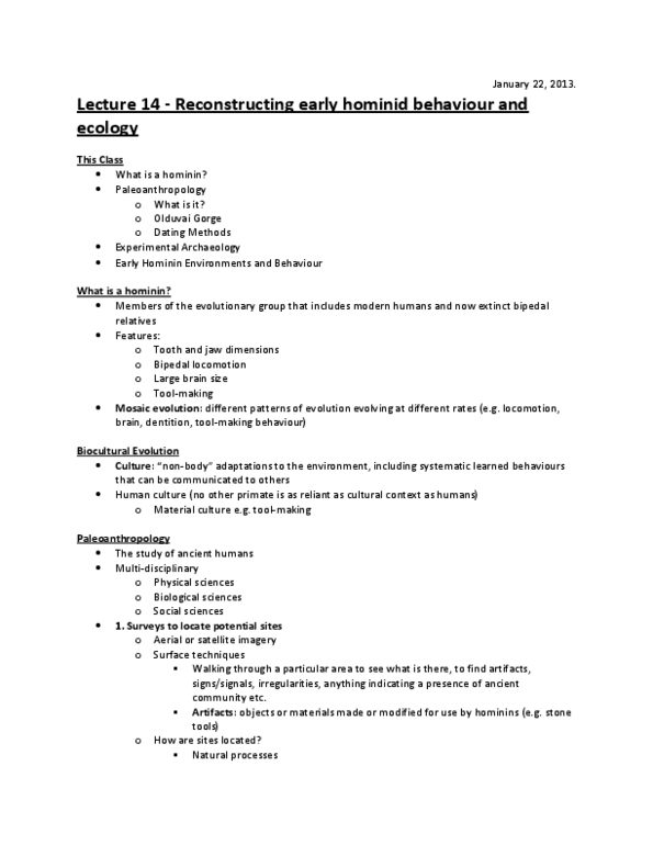 ANT203Y1 Lecture Notes - Lecture 14: Thermoluminescence, Serengeti, Piltdown Man thumbnail