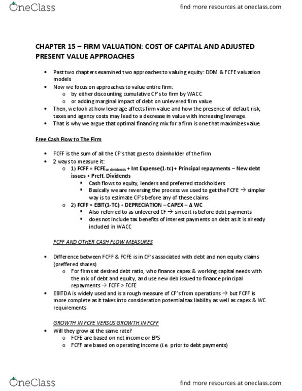 FINA 410 Lecture Notes - Lecture 15: Tax Rate, Interest Expense, Today Extra thumbnail