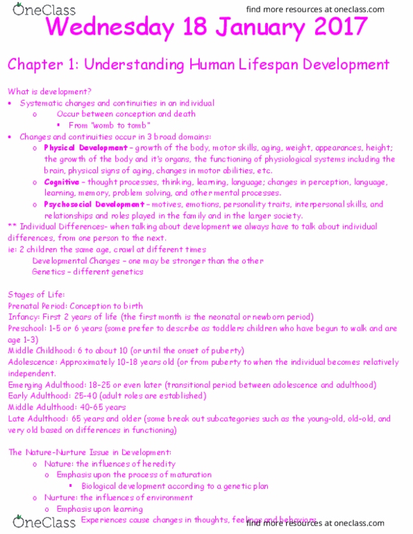 PSYC 2500 Lecture Notes - Lecture 1: Developmental Psychology, Heredity, Scientific Method thumbnail