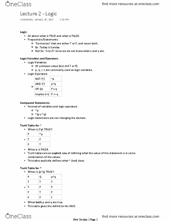 CSE 215 Lecture Notes - Lecture 2: Truth Table, Total Chances, For Loop thumbnail