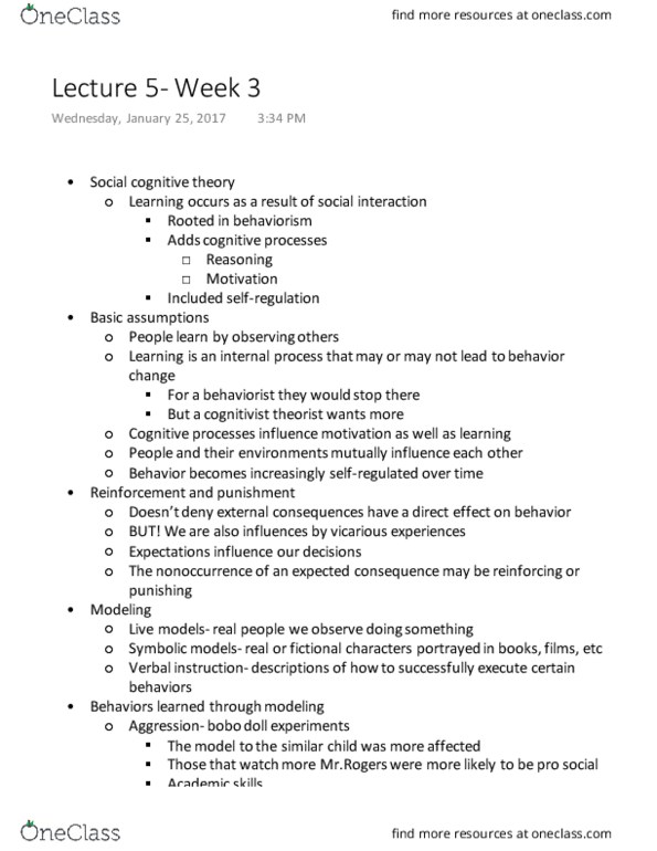 EDUC 40 Lecture Notes - Lecture 5: Behaviorism thumbnail