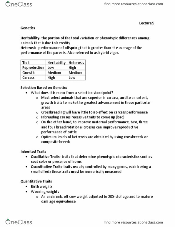 ANSC 160 Lecture Notes - Lecture 5: Weaning, Birth Weight, Total Variation thumbnail
