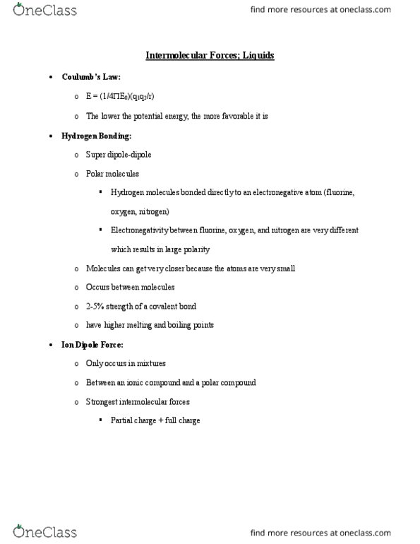 CHEM 1032 Lecture Notes - Lecture 2: Electronegativity, Partial Charge, Surface Tension thumbnail