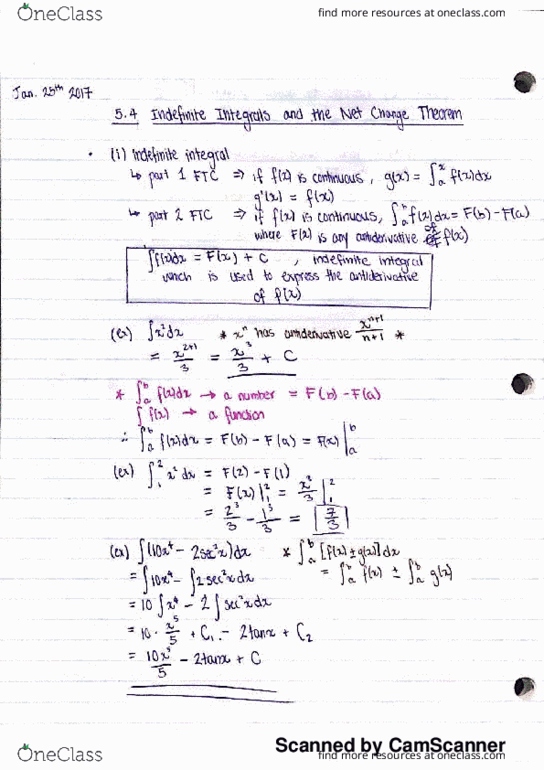 MATH 101 Lecture 6: 5.4 Indefinite Integrals and the Net Change Theorem & 5.5 The Subsitute Rule thumbnail