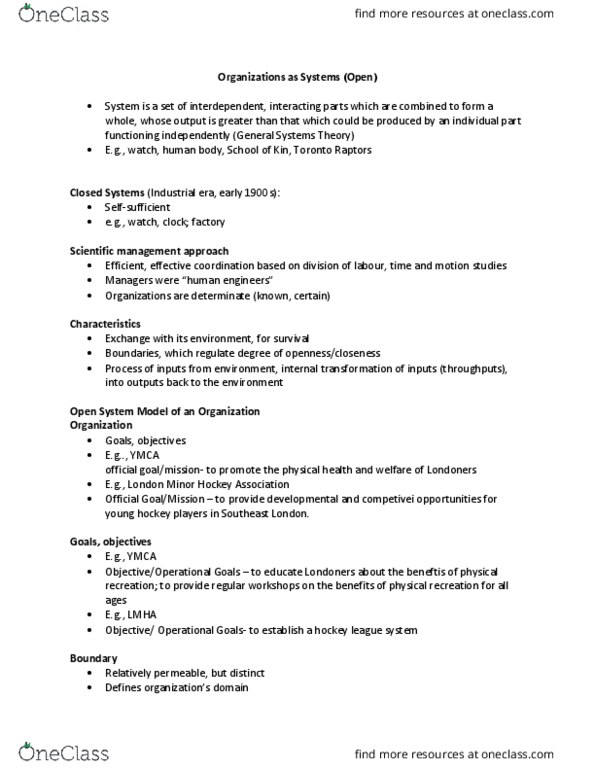 Kinesiology 4498A/B Lecture Notes - Lecture 1: Scientific Management, Goal Setting, Systems Theory thumbnail