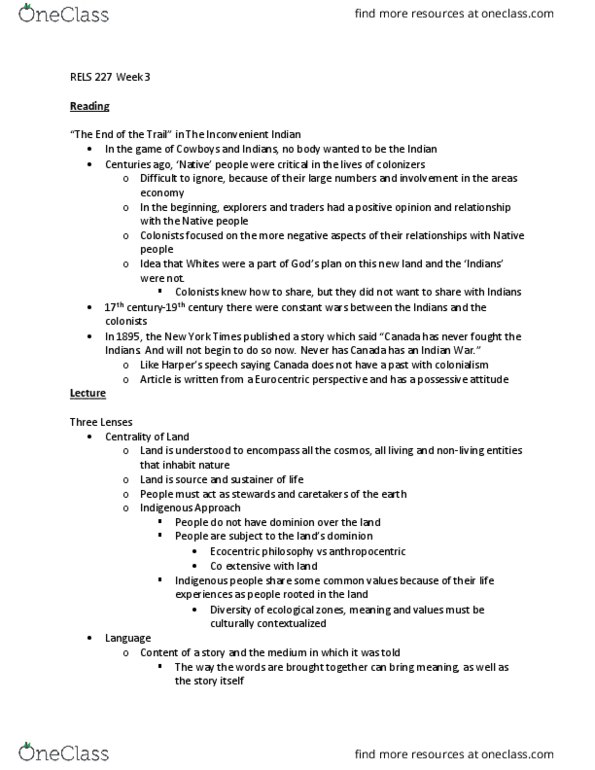 RELS 227 Lecture Notes - Lecture 3: Anthropocentrism, Reel Injun, Pine Ridge Indian Reservation thumbnail